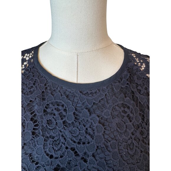 2/$30 Madewell Navy Lace Dress Size 4 Silk Trim & Polyester Lining - Picture 4 of 15
